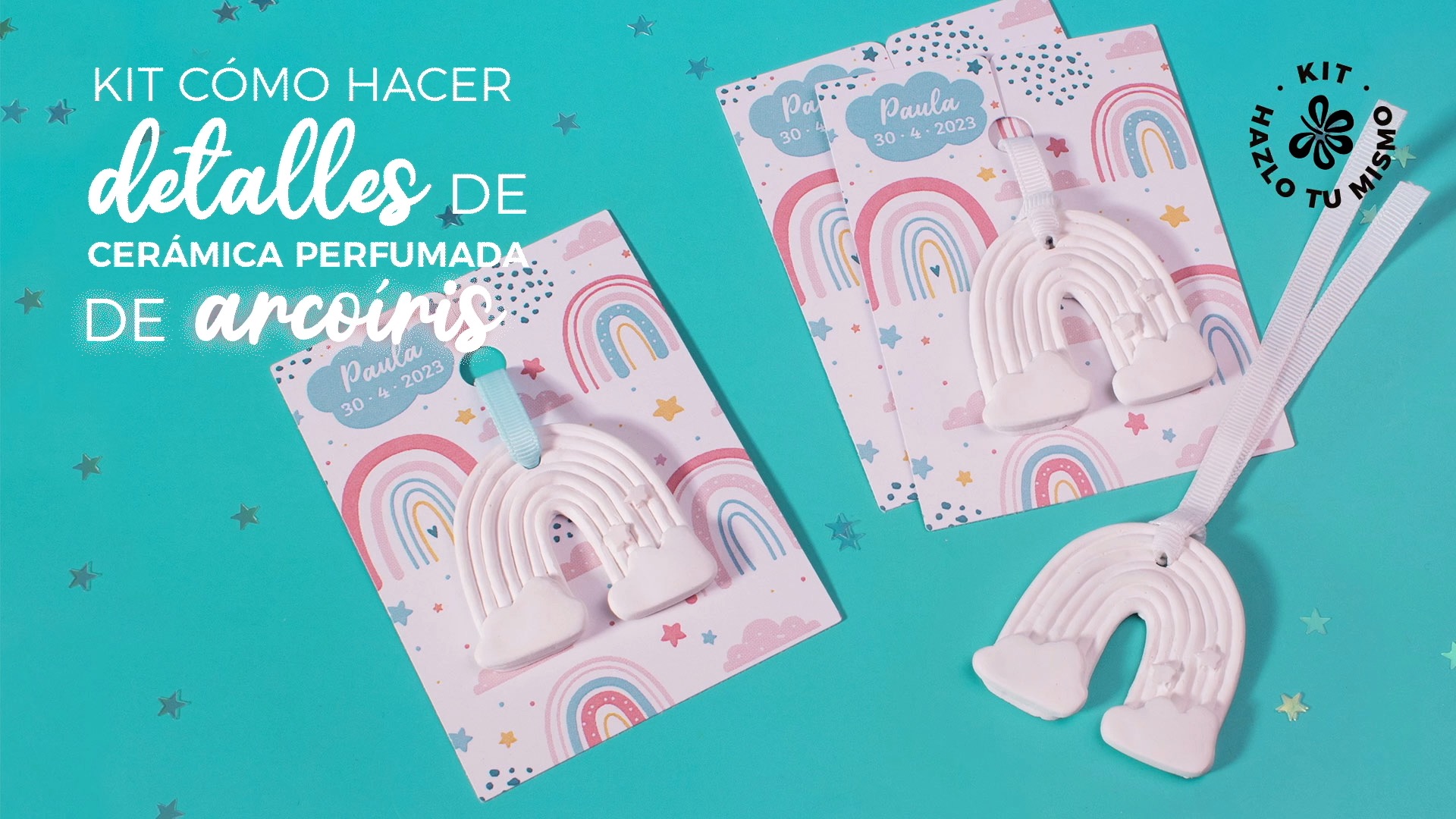 Kit como hacer detalles de ceramica perfumada de arcoiris