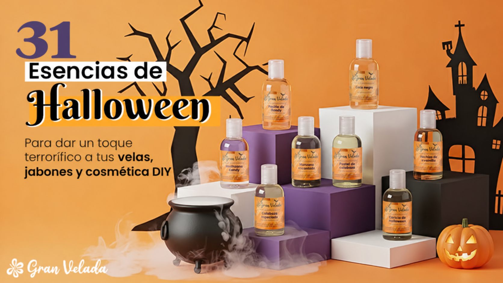 Colección de 31 esencias de Halloween de Gran Velada para velas, jabones y cosmética, con calabazas y decoración de fiesta